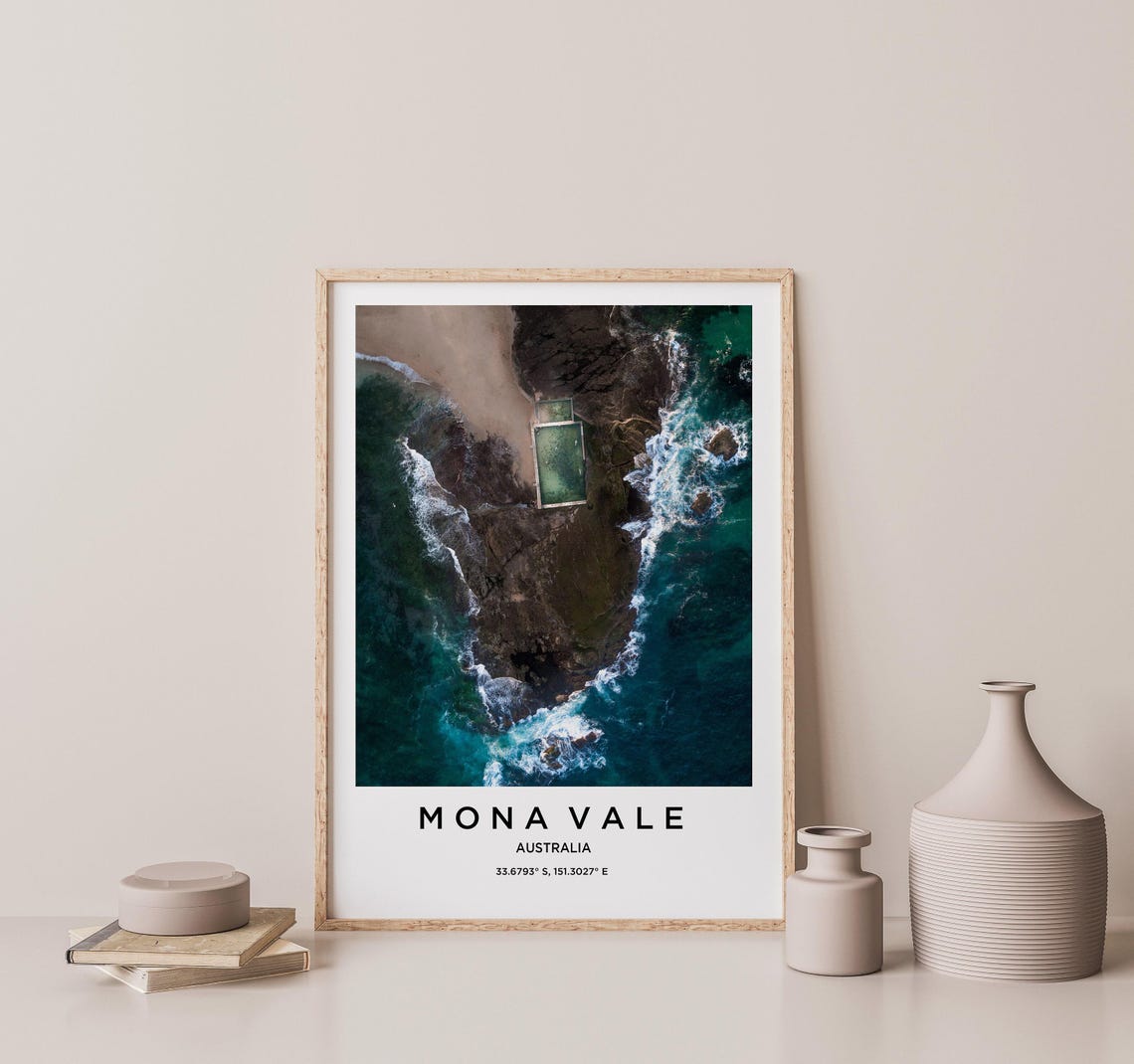 Mona Vale Australia Aerial Ocean Pool Drone Coastal Travel Poster - Image 2