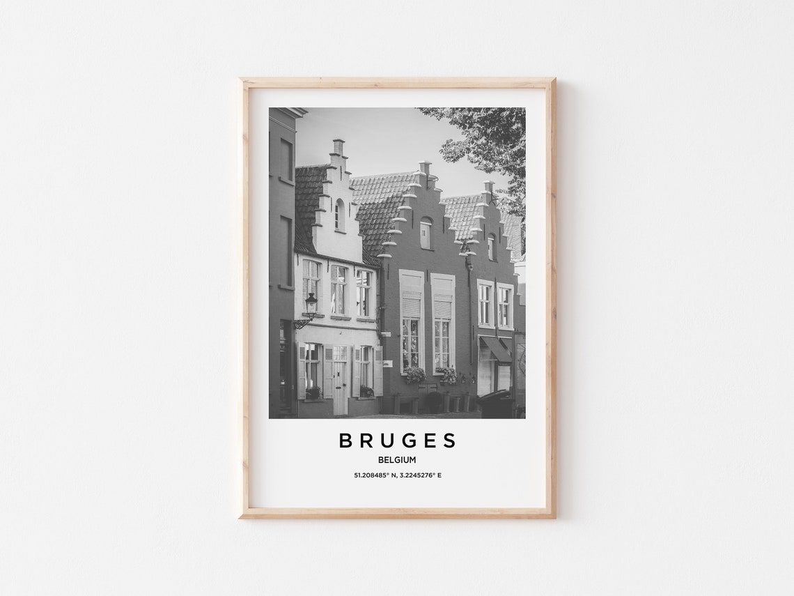 Bruges Belgium Black White Stepped Gable Houses Photo Poster - Image 2