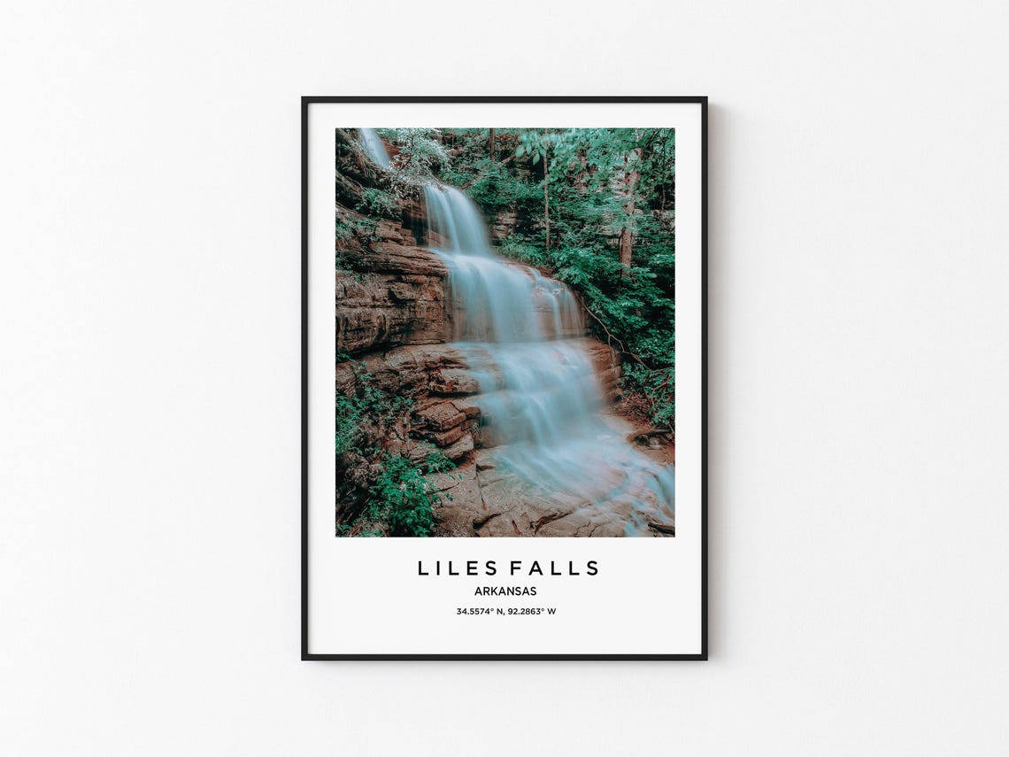 Liles Falls Arkansas Tiered Waterfall Forest Rocks Travel Poster