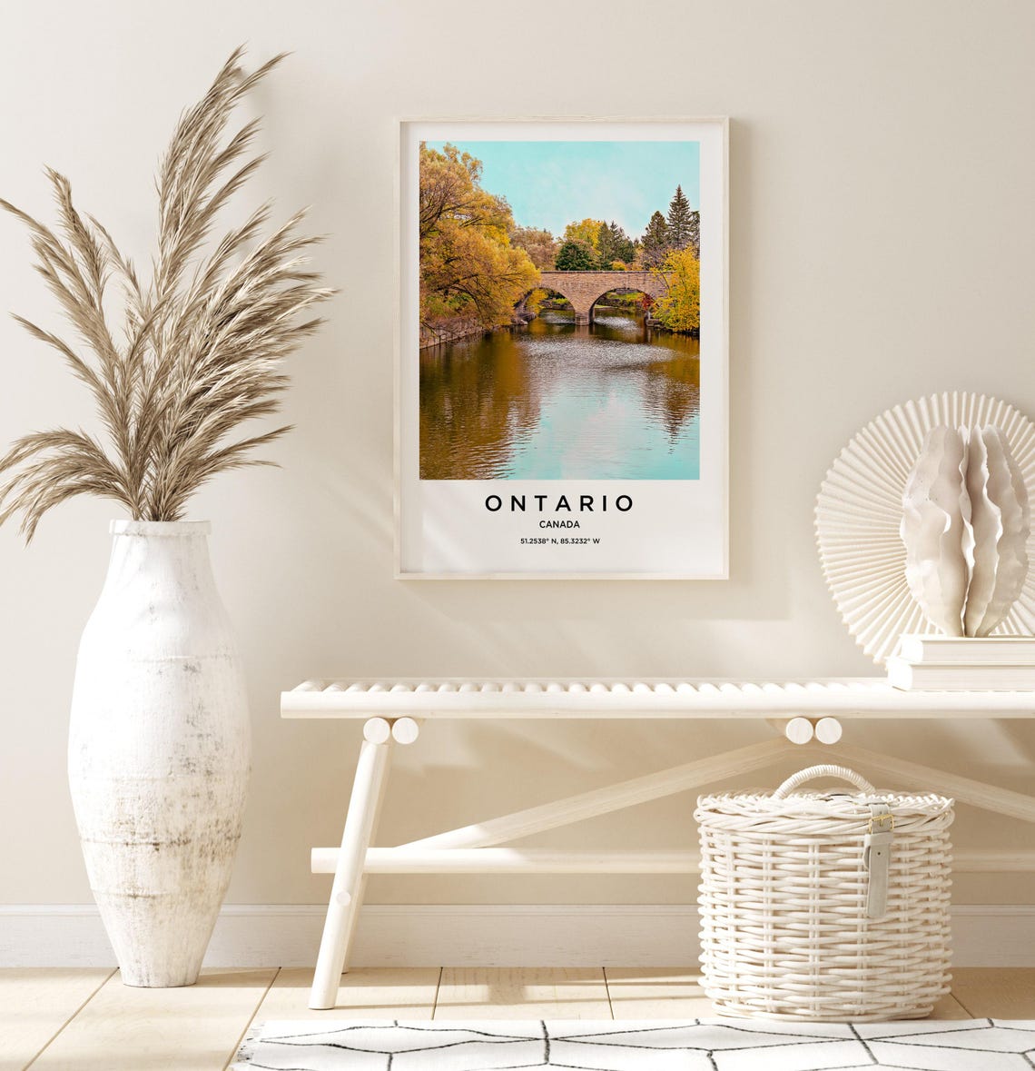 Ontario Canada Old Stone Arch Bridge Autumn River Travel Poster - Image 3