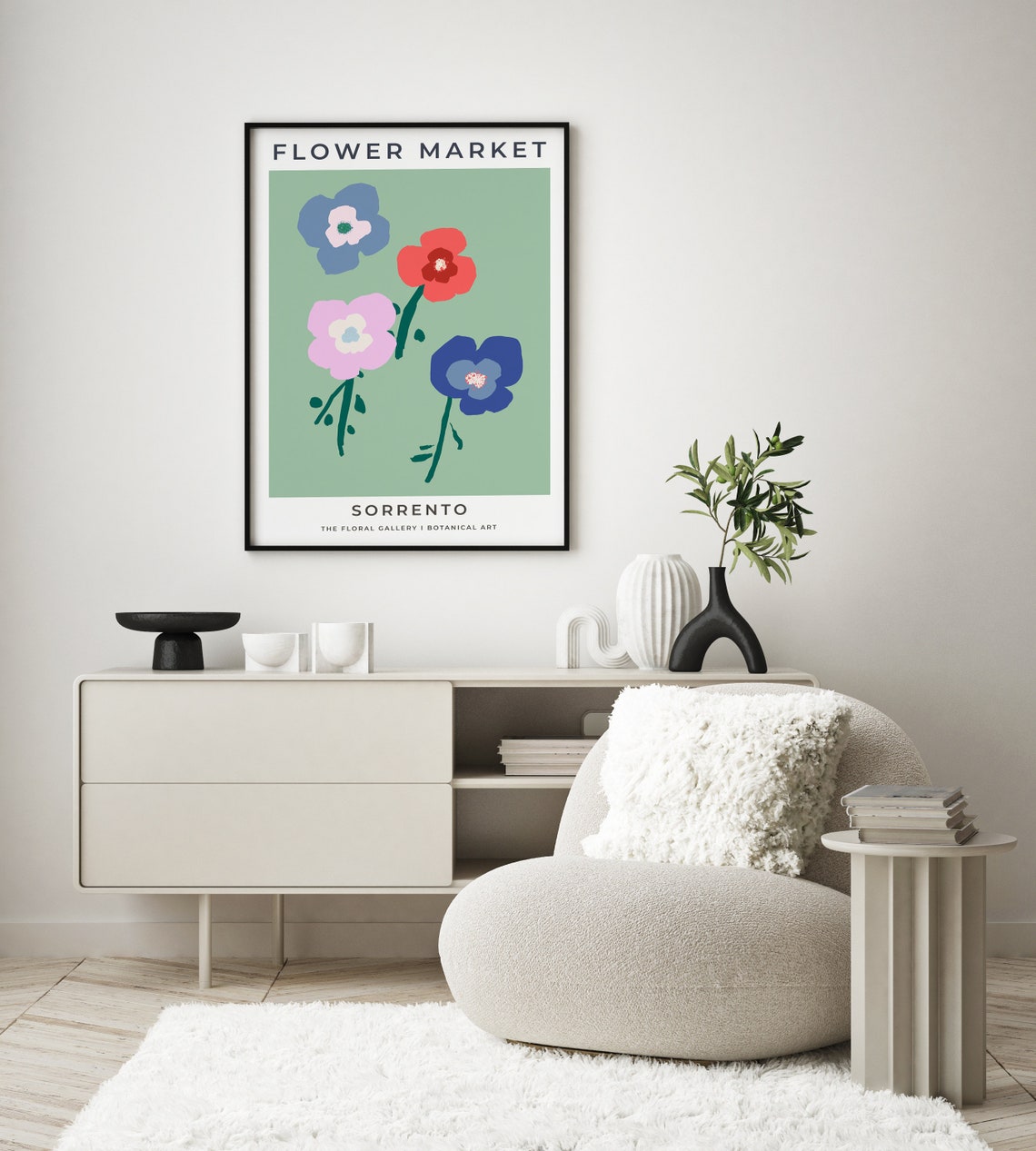 Flower Market Sorrento Mint Green Botanical Floral Art Poster - Image 2