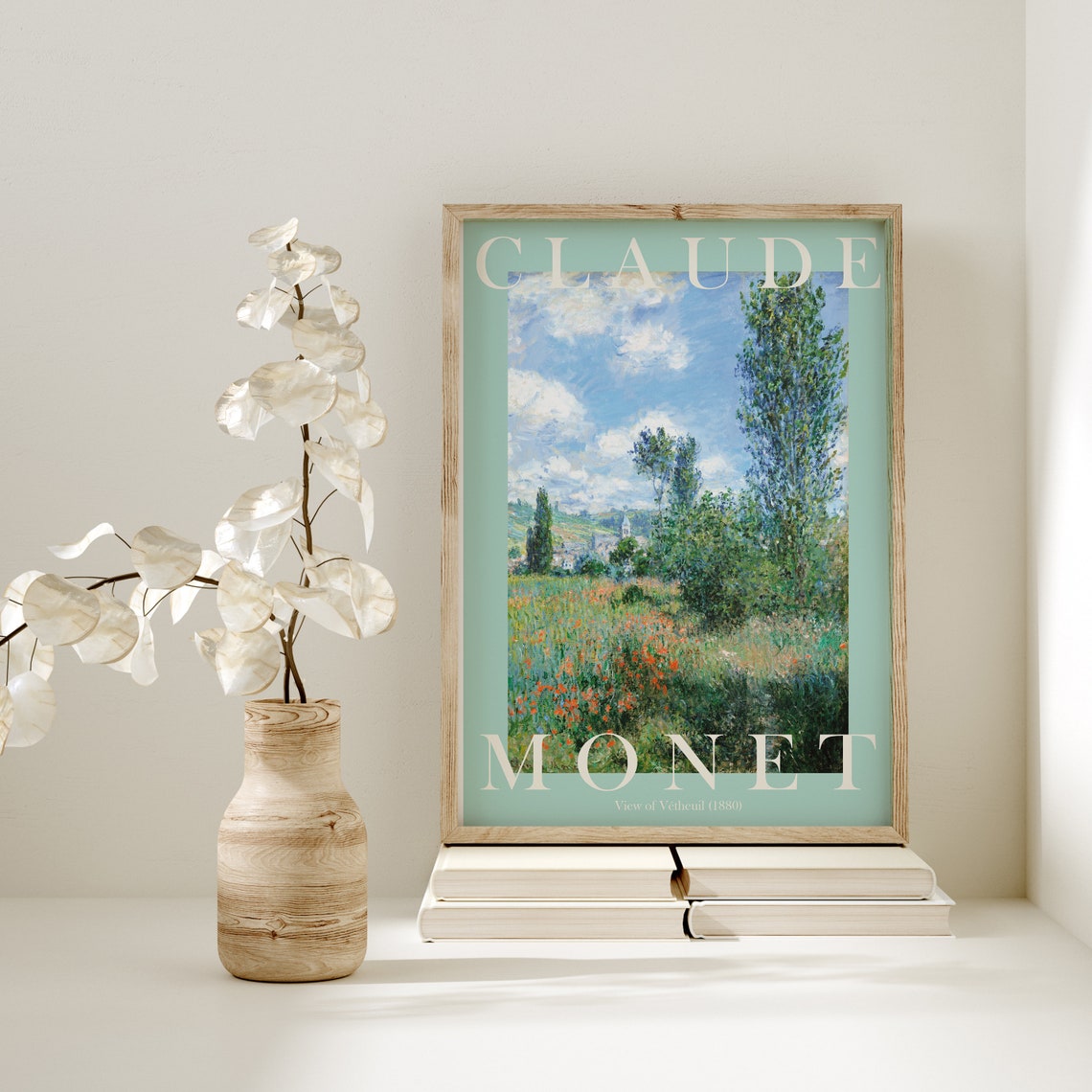 Claude Monet View of Vetheuil 1880 Fresh Mint Green Border Poster - Image 2