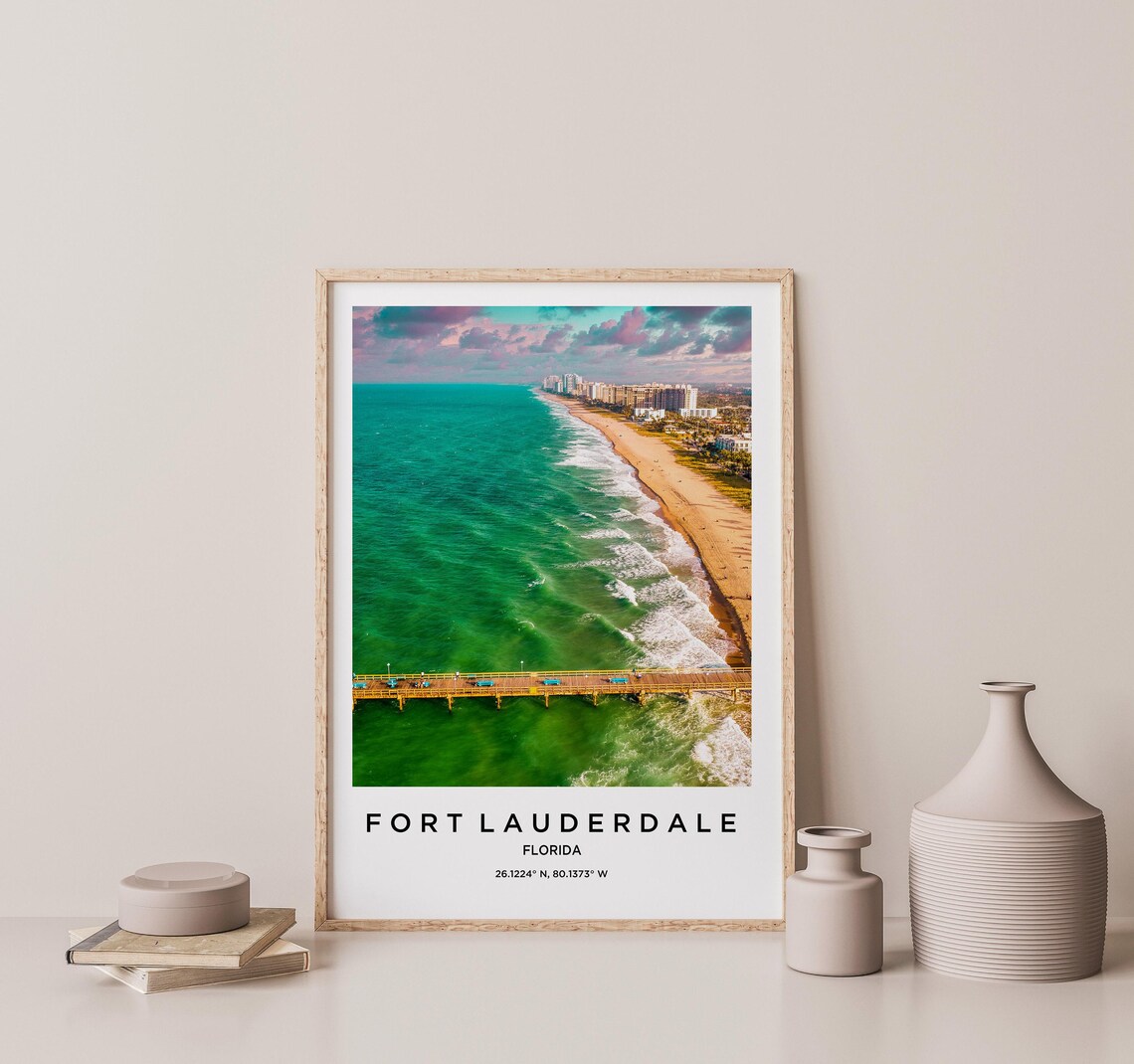 Fort Lauderdale Florida Aerial Beach Pier City Coast Travel Poster - Image 2