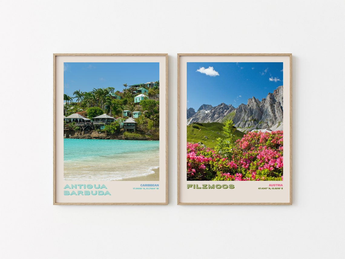 Antigua Barbuda Caribbean Beach Cottages Turquoise Sea Poster - Image 3