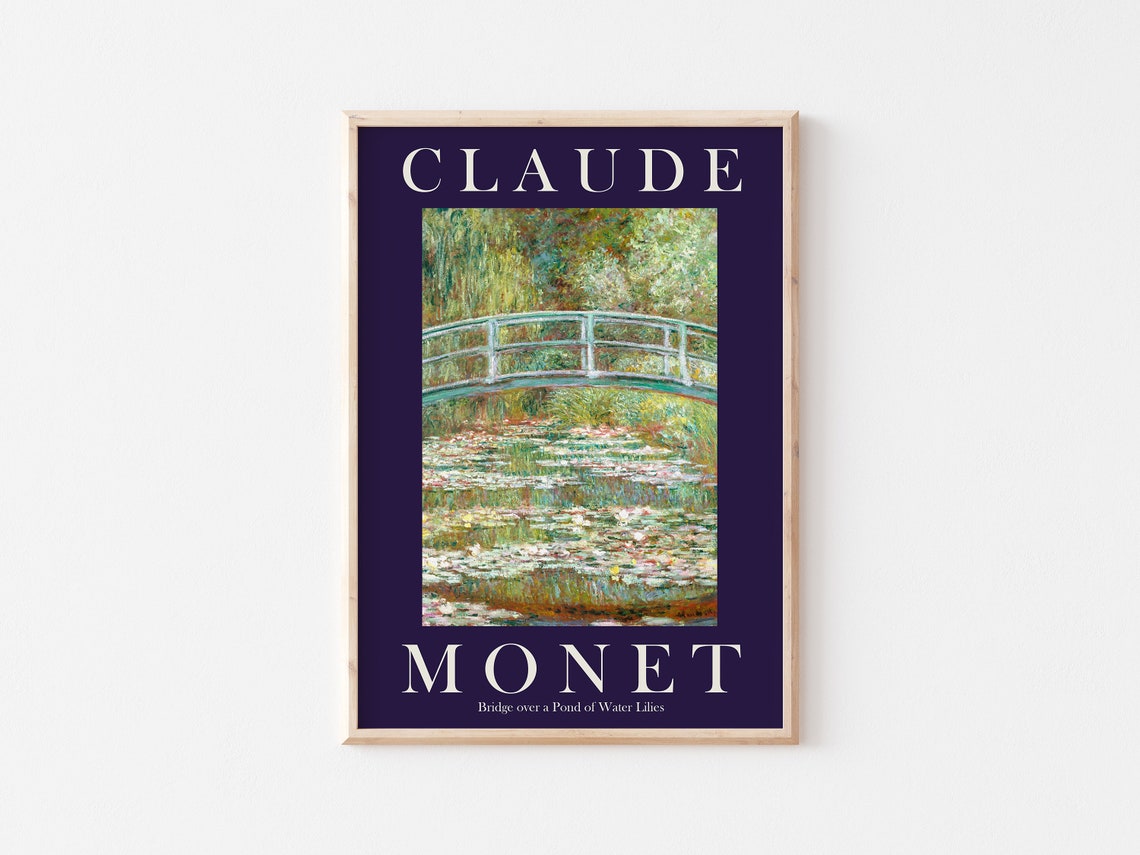 Claude Monet Bridge over a Pond of Water Lilies Deep Navy Poster - Image 3