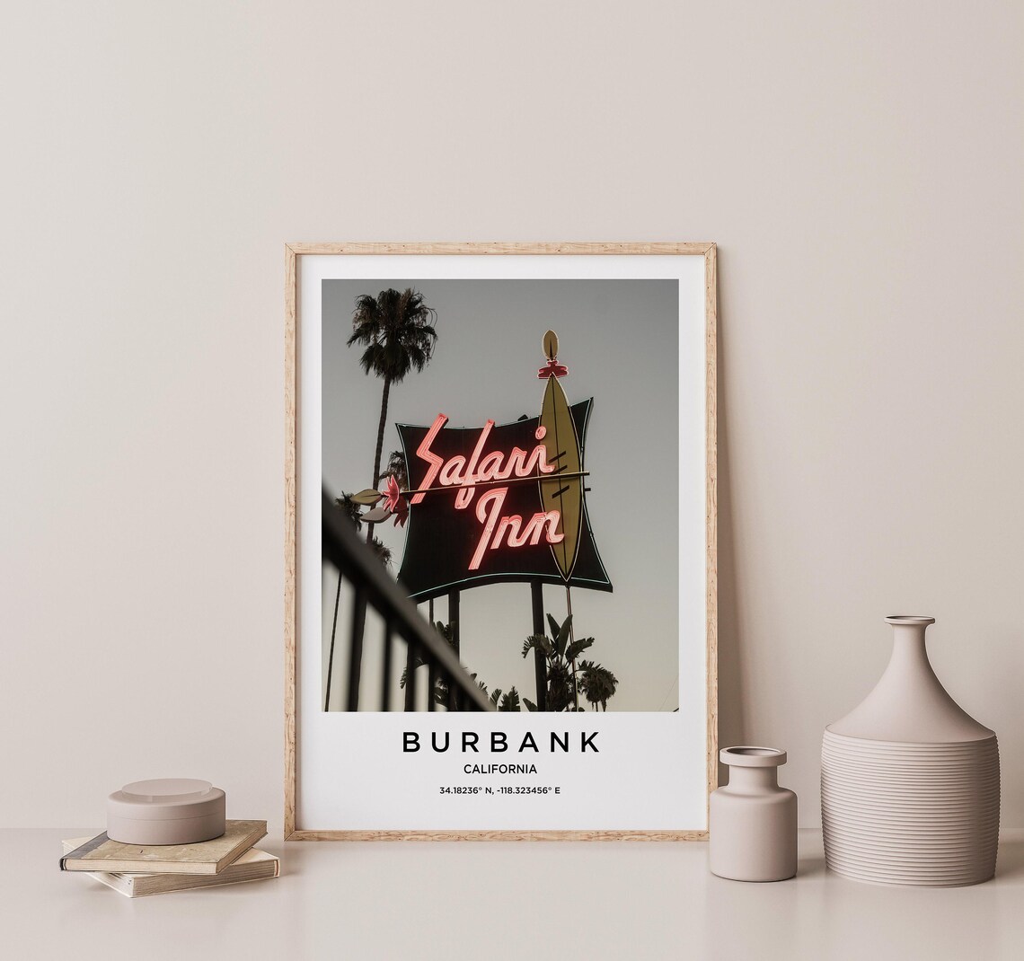 Burbank California Retro Safari Inn Neon Sign With Palm Poster - Image 2