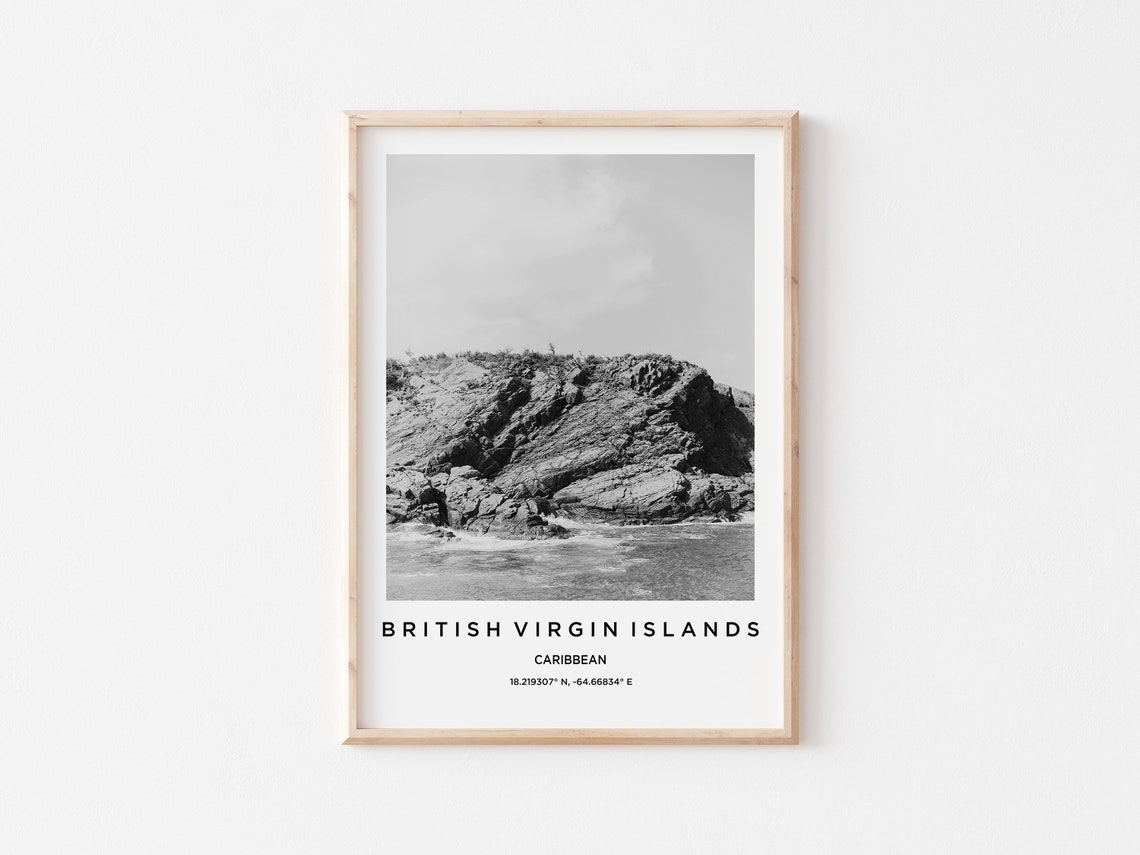 British Virgin Islands Caribbean Rocky Coast Black White Poster - Image 3