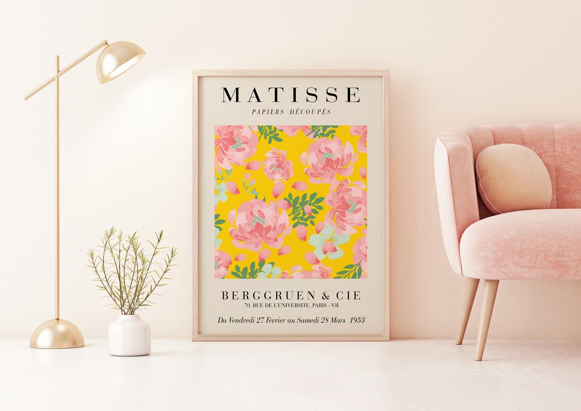 Matisse Pink Peonies Bright Yellow Papiers Decoupes Art Poster - Image 3