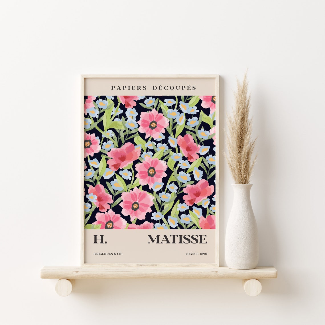 Henri Matisse Papiers Decoupes Pink Florals on Navy Art Poster - Image 2