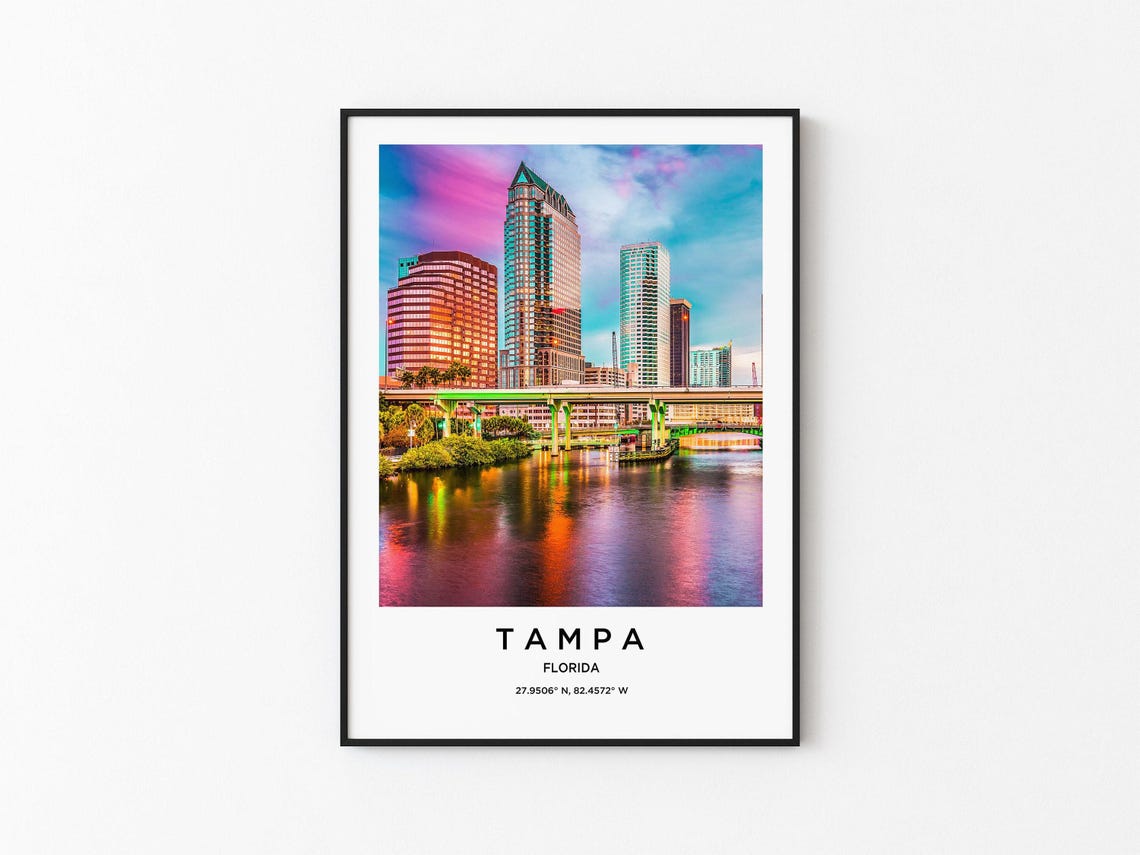 Tampa Florida Downtown Skyline River Reflection Colorful Dusk Poster