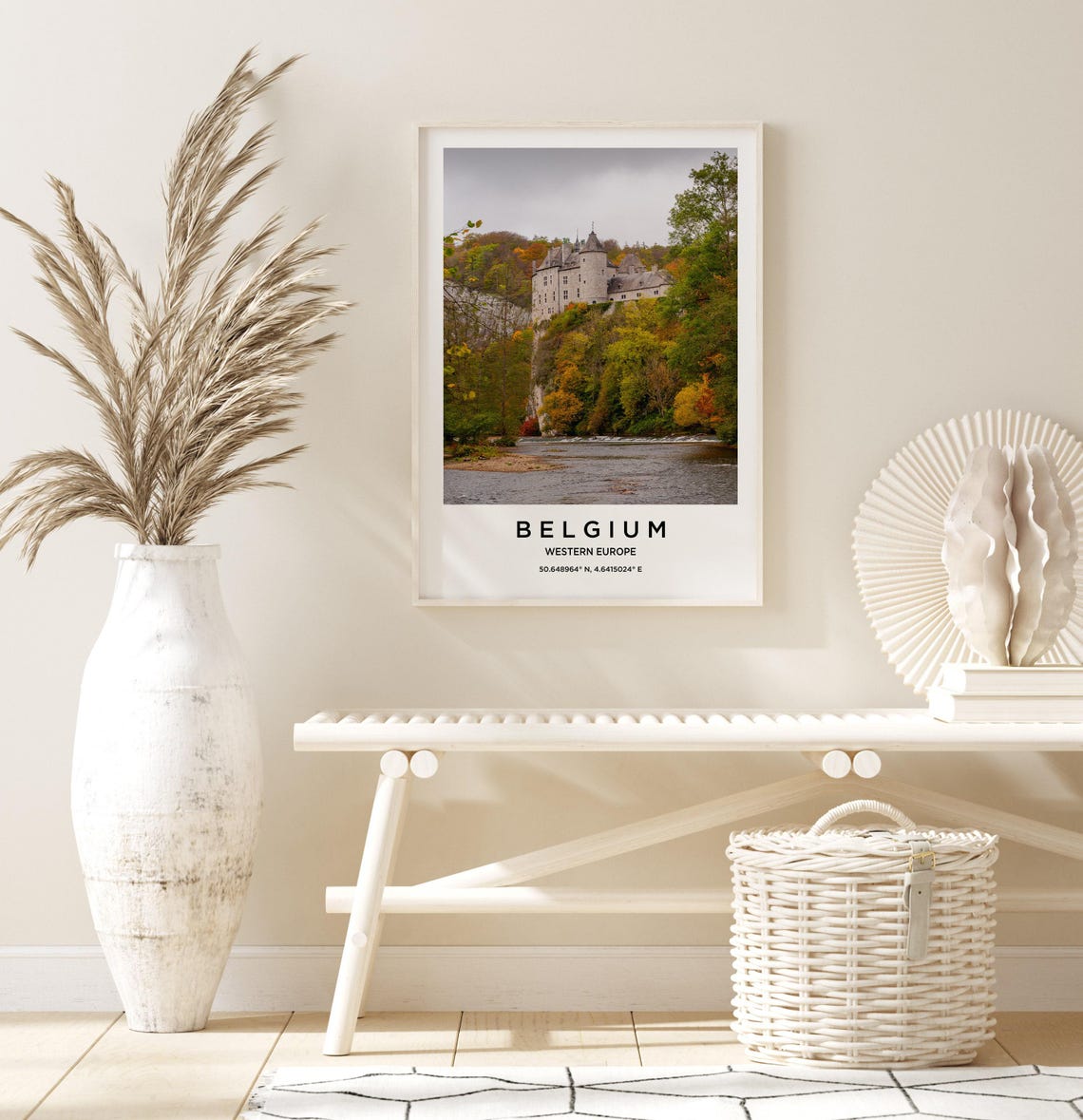 Belgium Western Europe Riverside Castle Autumn Hillside Poster - Image 3