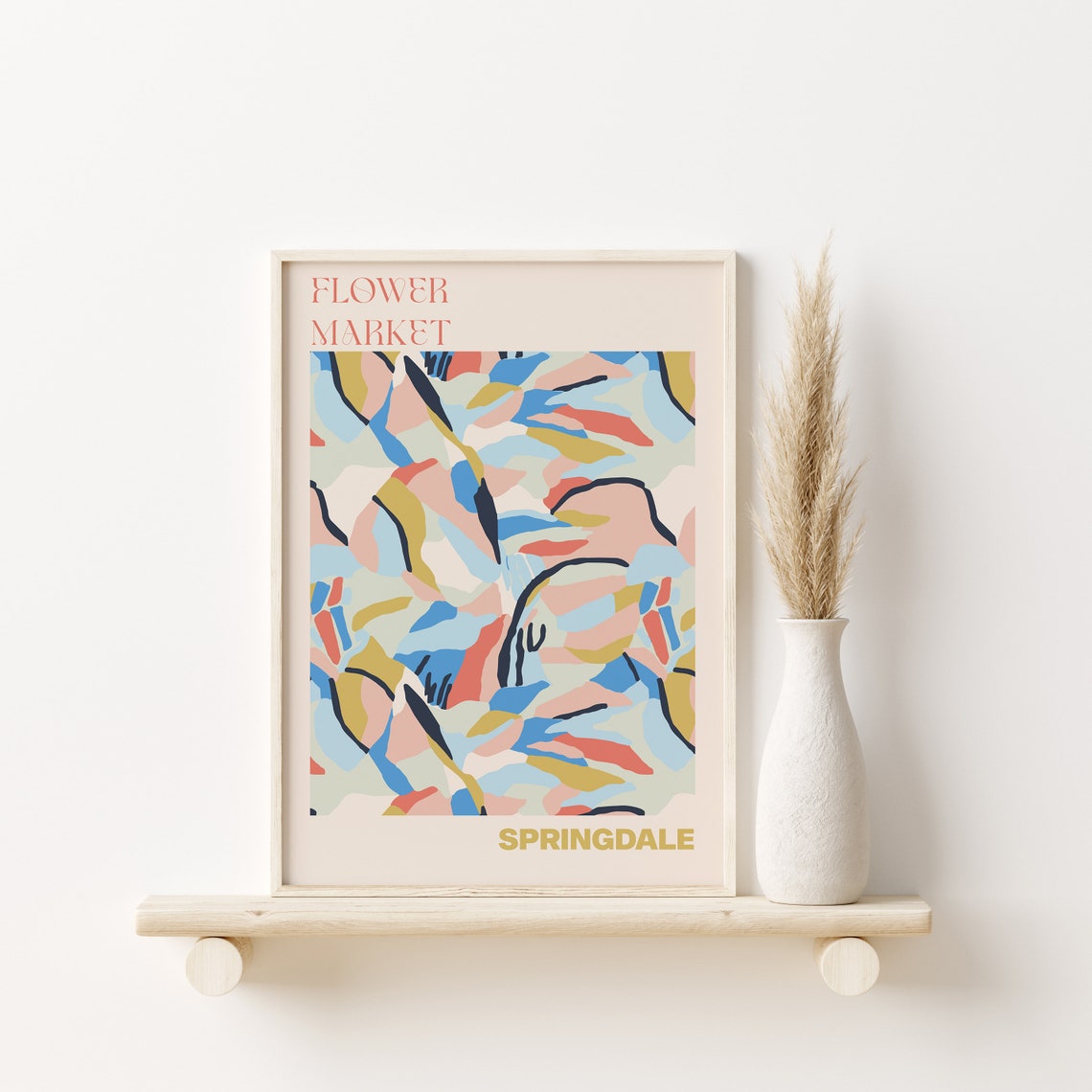 Springdale Flower Market Pastel Abstract Leaf Pattern Art Poster - Image 3