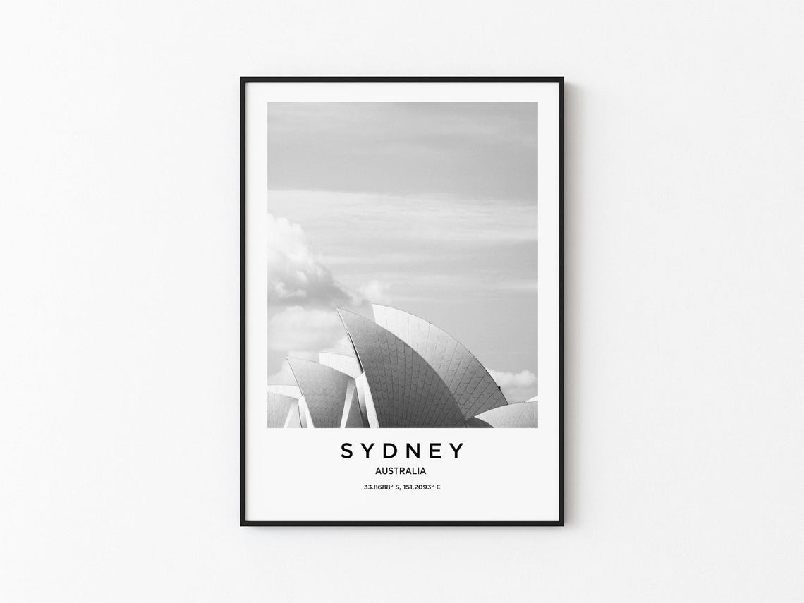 Sydney Australia Opera House Sail Rooftops Black and White Poster