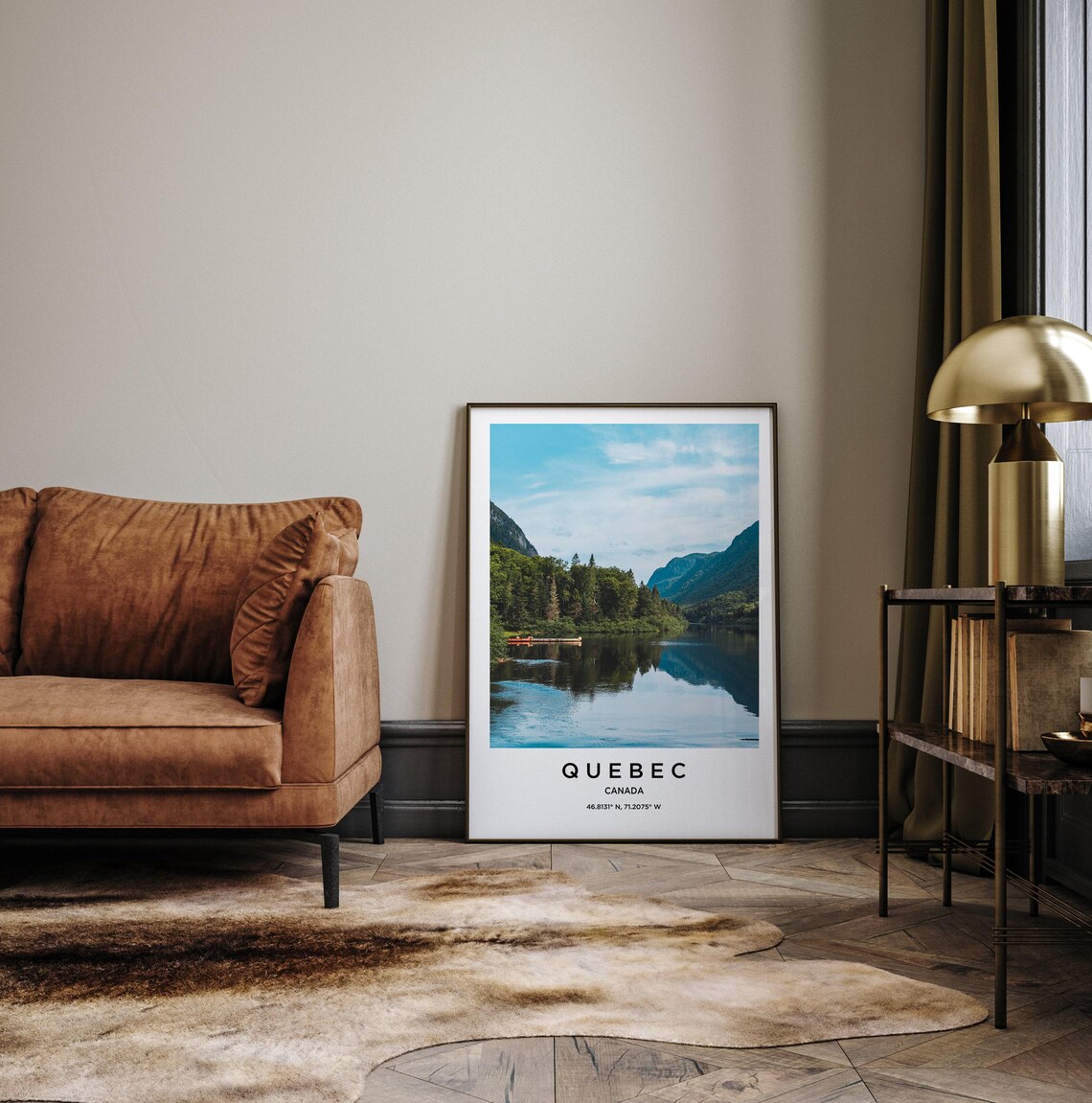 Quebec Canada Mountain Lake Canoe Landscape Photography Poster - Image 3