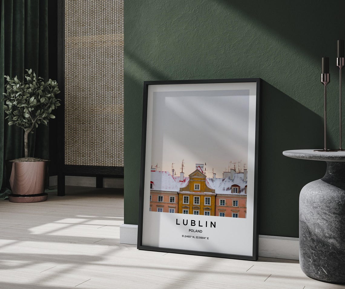 Lublin Poland Winter Snow Covered Old Town Rooftops View Poster - Image 2