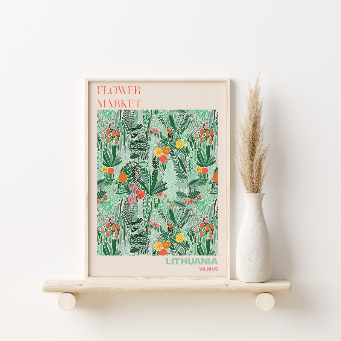 Flower Market Lithuania Vilnius Lush Green Garden Pattern Poster - Image 3