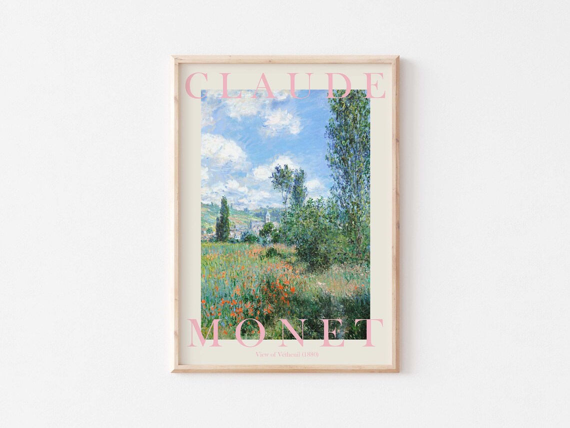 Claude Monet View of Vétheuil 1880 Poppy Meadow Village Poster - Image 2