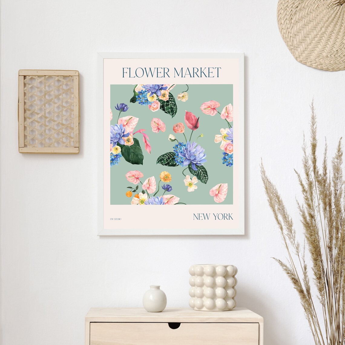 Flower Market New York Tropical Florals on Sage Travel Poster - Image 3