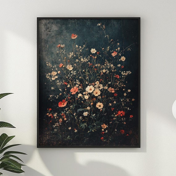 Moody Wildflower Wall Art Floral Wall Decor Dark Academia Artwork Flower Vintage Oil Painting Home Decor Gift