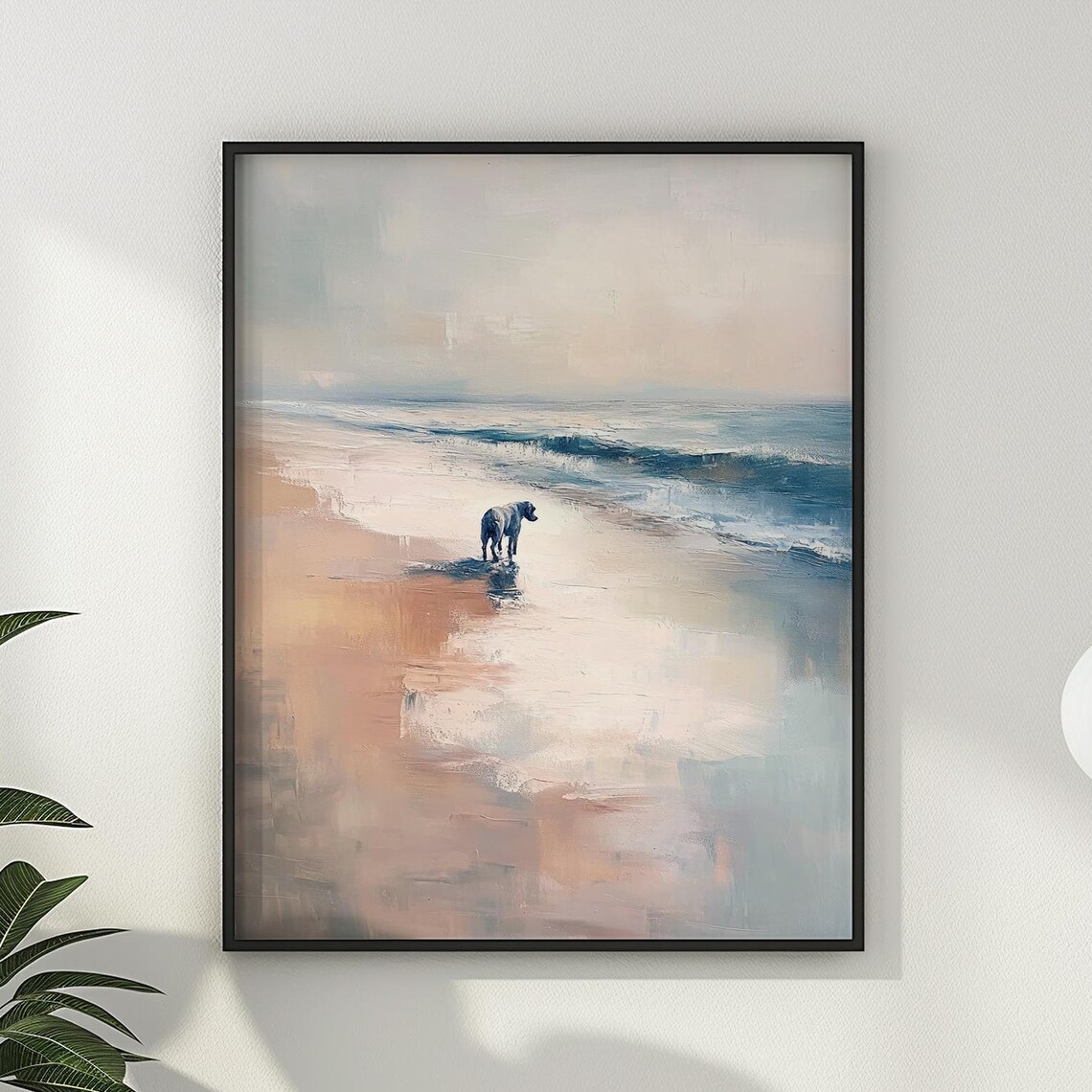 Black Labrador Puppy In Ocean Surf Minimalist Coastal Dog Poster