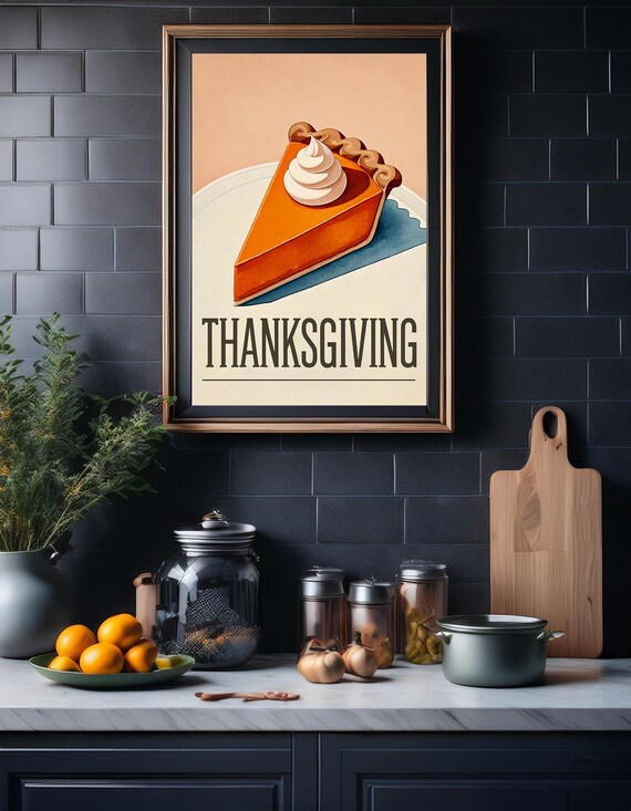 Pumpkin Pie Slice Thanksgiving Vintage Dessert Sweet Retro Kitchen Wall Poster
