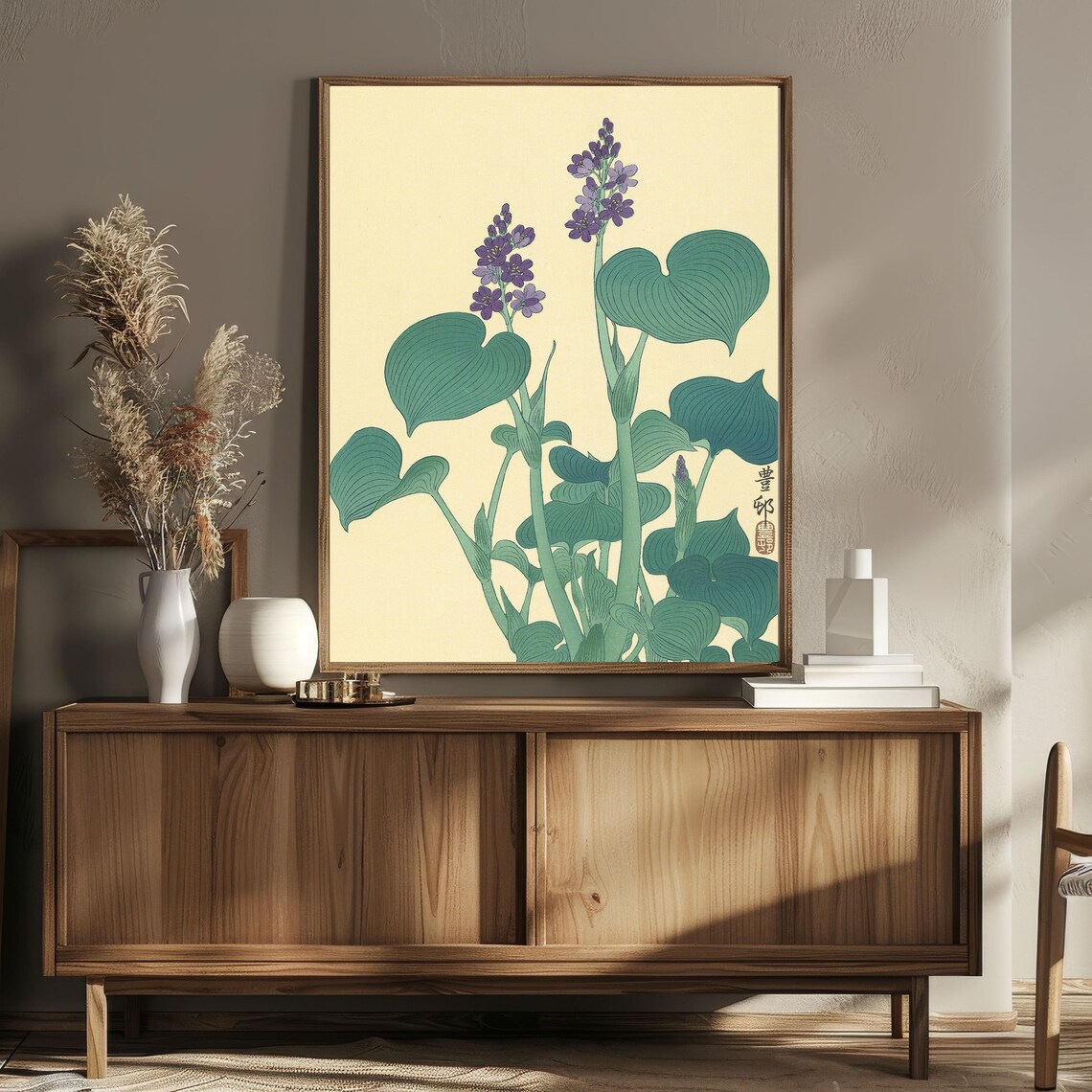 Flowering Hosta Vintage Japanese Botanical Purple Green Plant Poster