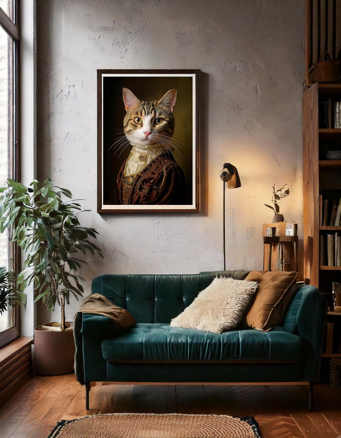 Victorian Cat Portrait Lady Tabby White Lace Dress Elegant Cat Wall Art Poster - Image 2