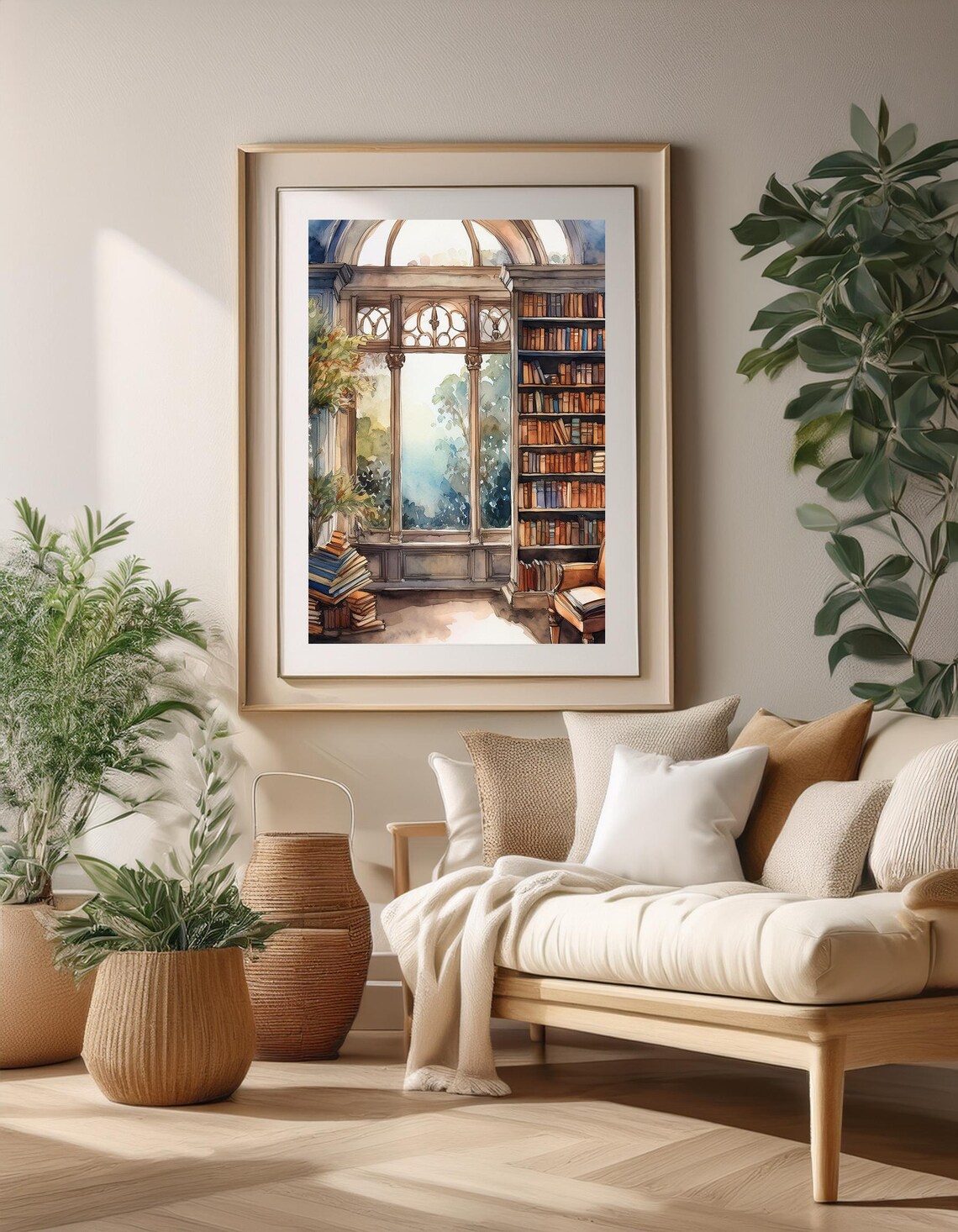 Library Window Watercolor Cozy Bookshelf Reading Nook Book Lover Wall Art Poster - Image 4