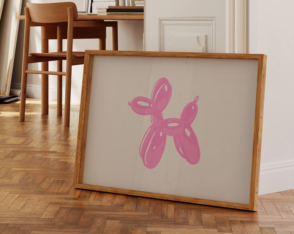 Balloon Dog Trendy Pink Poster, Bedroom Decor