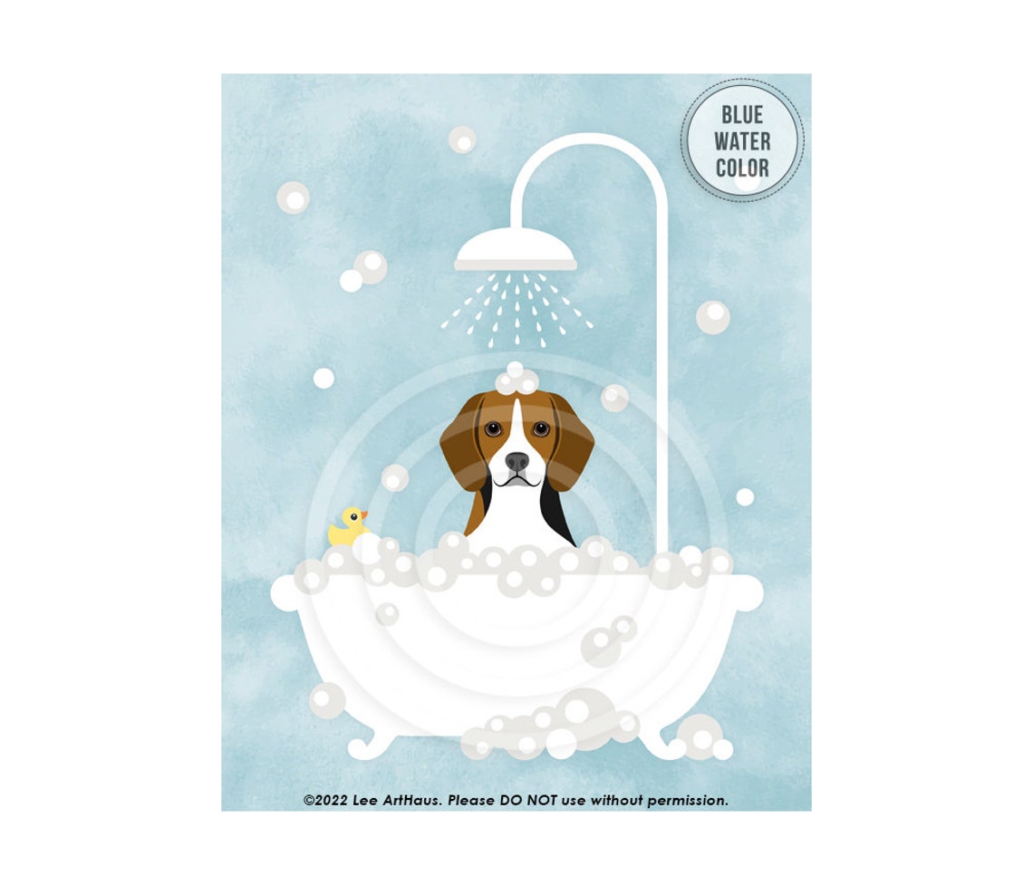Beagle Puppy Taking Bubble Bath Under Shower Cute Dog Art Poster