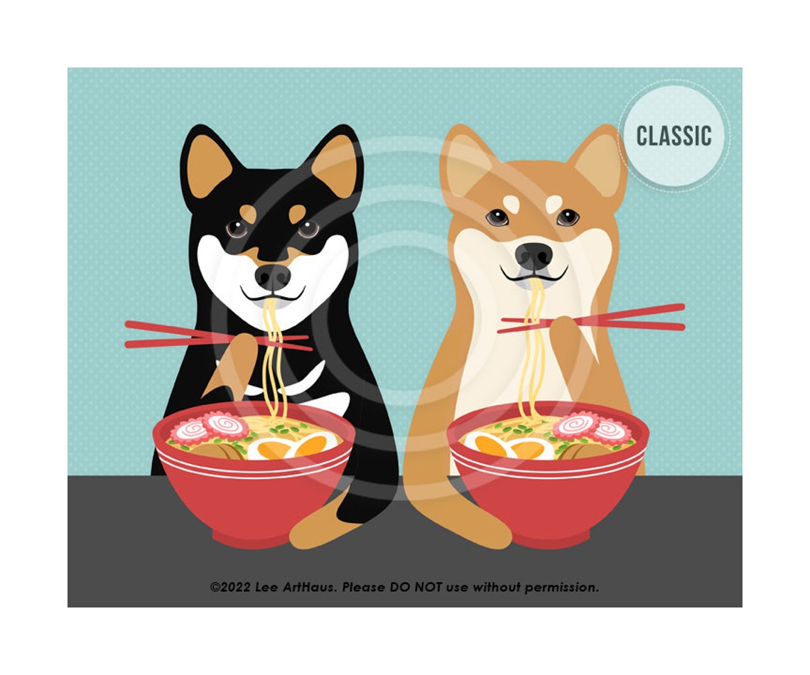 643dp Dog Art Two Shiba Inu Dogs Eating Ramen Noodles Wall Art Shiba Inu Decor Ramen Art Dog Portrait Pet Drawing Foodie Print