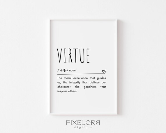 Virtue Definition Wall Art Inspirational Quote Motivational Poster Personal Growth Office Decor
