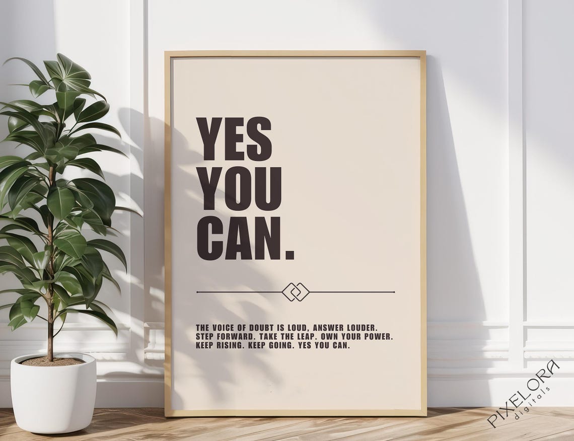 Yes You Can Bold Typographic Motivational Poster Cream Design