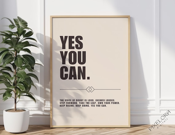 Yes You Can Bold Typographic Motivational Poster Cream Design