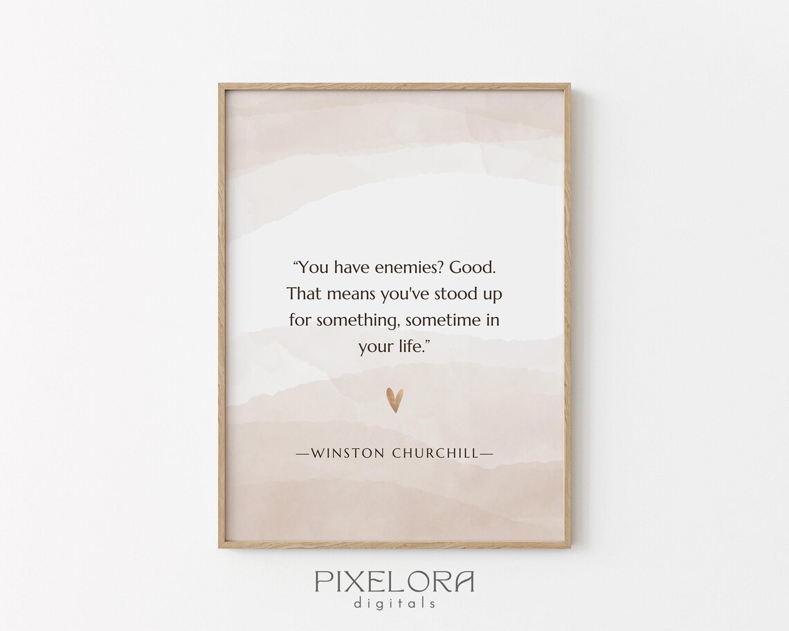 Winston Churchill Stood Up Quote Poster in Beige Watercolor Art