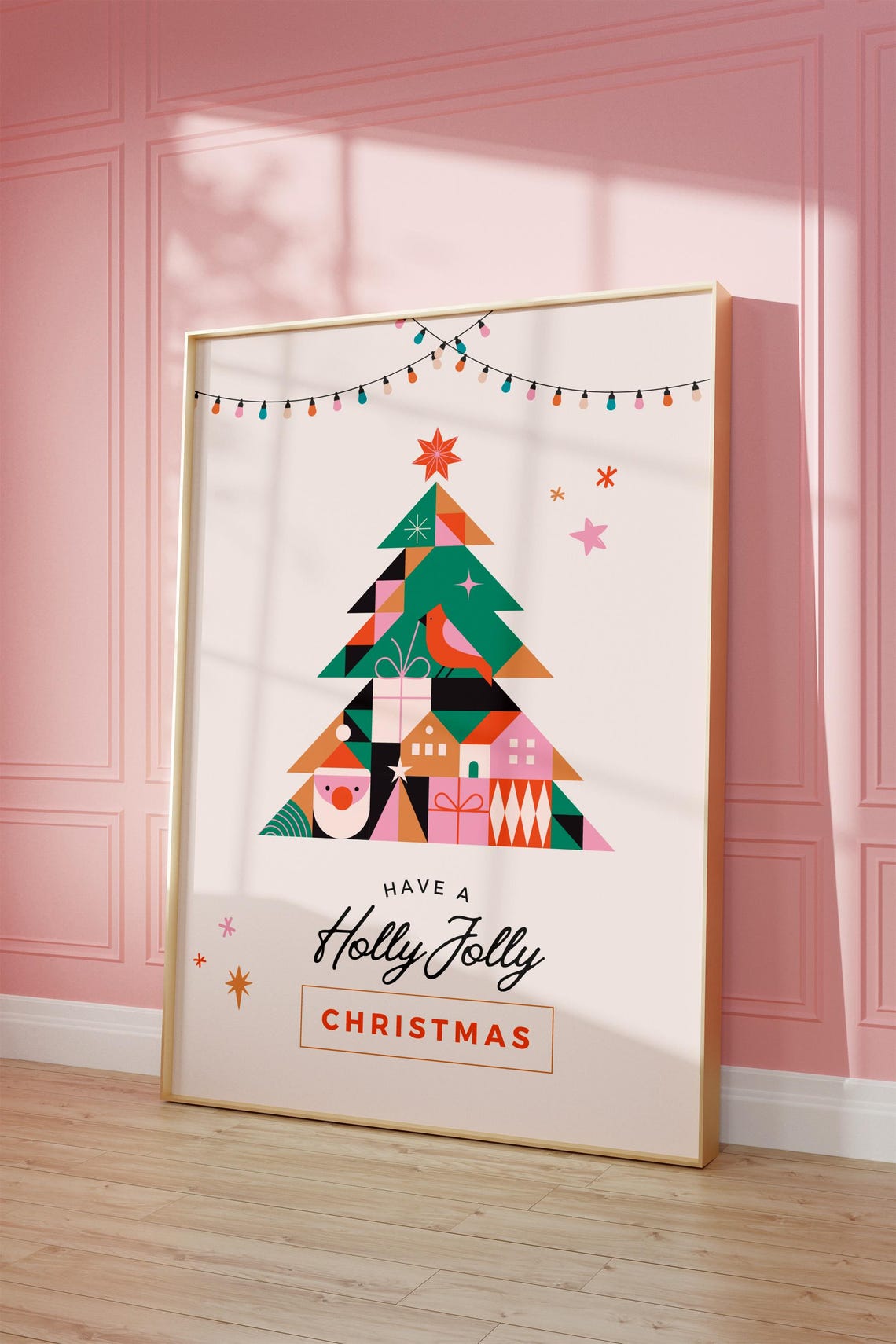 Cute Pink Have A Holly Jolly Christmas Geometric Tree Holiday Poster - Image 2