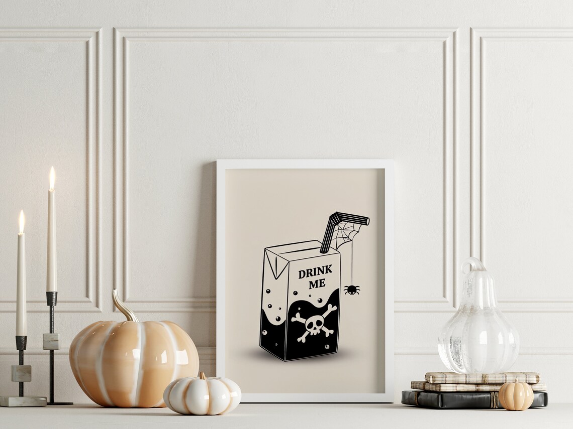 Drink Me Poison Potion Bottle Retro Spooky Halloween Skull Art Poster - Image 3
