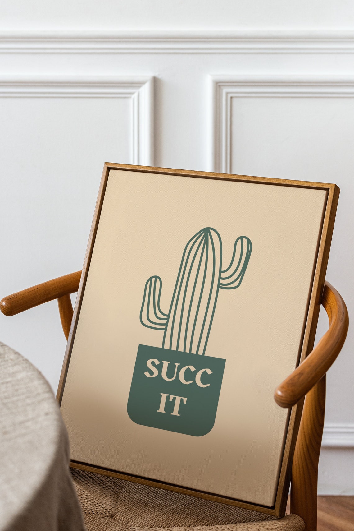 Succ It Funny Cactus Pun Retro Beige Botanical Room Wall Poster - Image 2