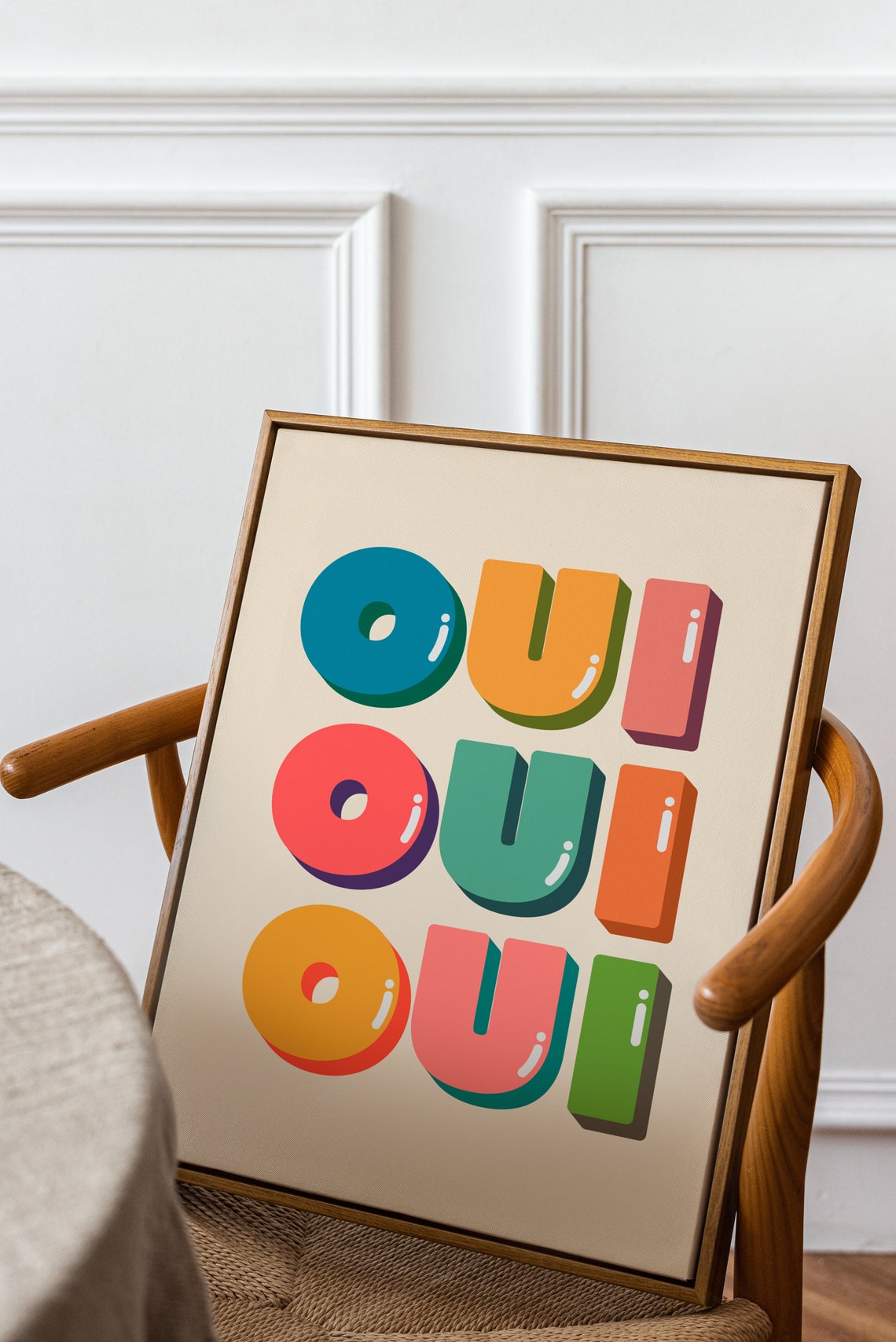 Oui Oui Oui Colorful 3D Bubble Letter French Typography Poster - Image 2