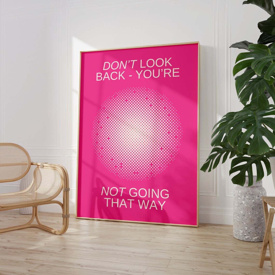 Dont Look Back Hot Pink Aura Halftone Motivational Quote Poster - Image 2