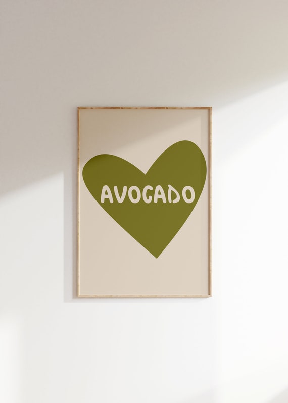 Avocado Lovers Print Retro Green Heart Poster Trendy Cute Vegetarian Vegan Wall Art Minimalistic Food Art For Kitchen Cafe Posters