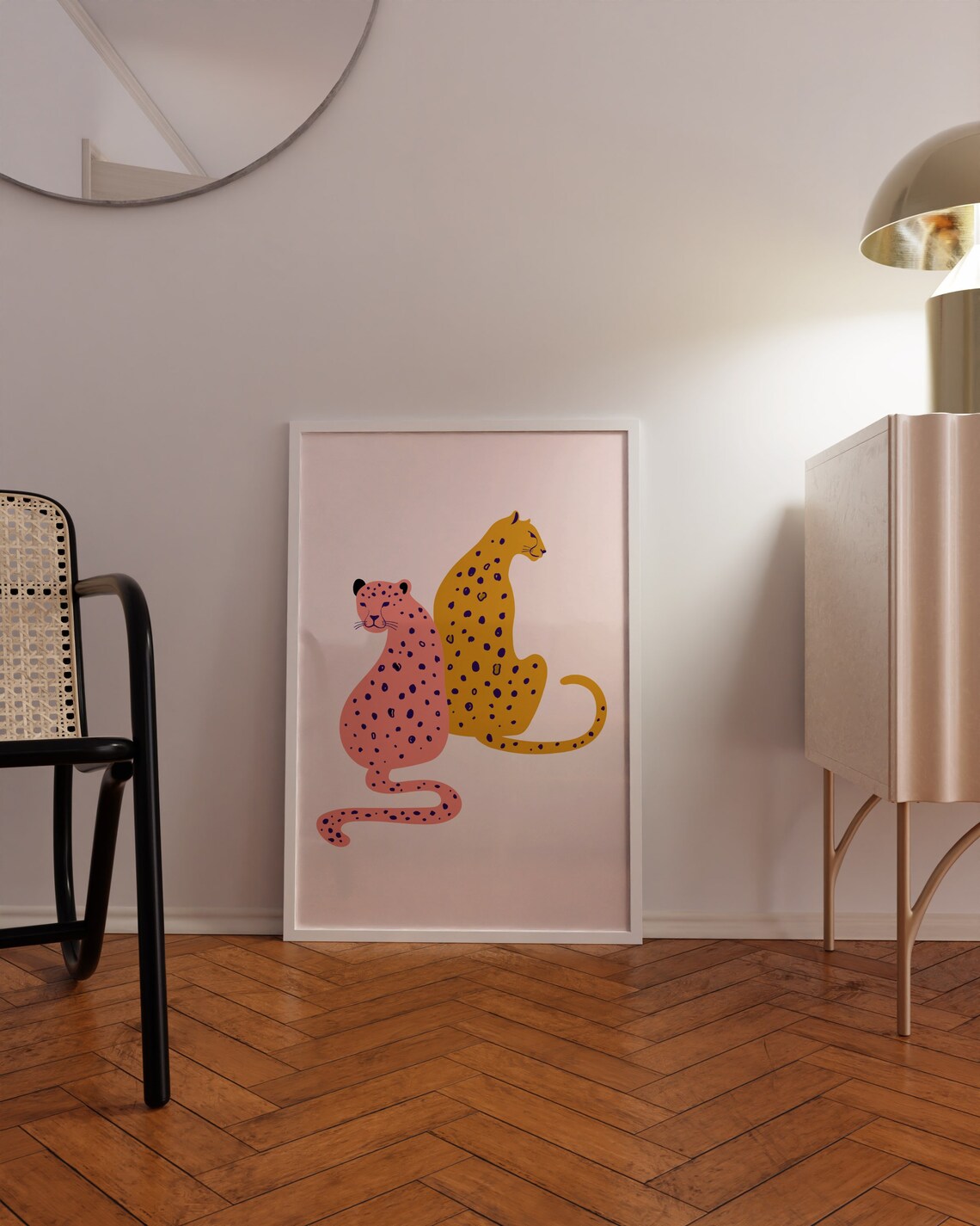 Pink and Mustard Cheetahs Playful Big Cat Modern Pop Art Print - Image 2