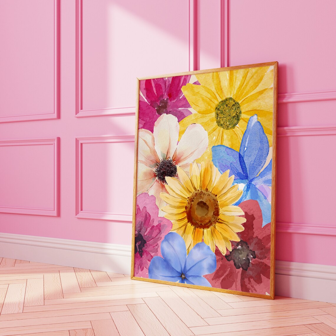Bright Watercolor Sunflower Daisy Floral Bouquet Colorful Poster - Image 2