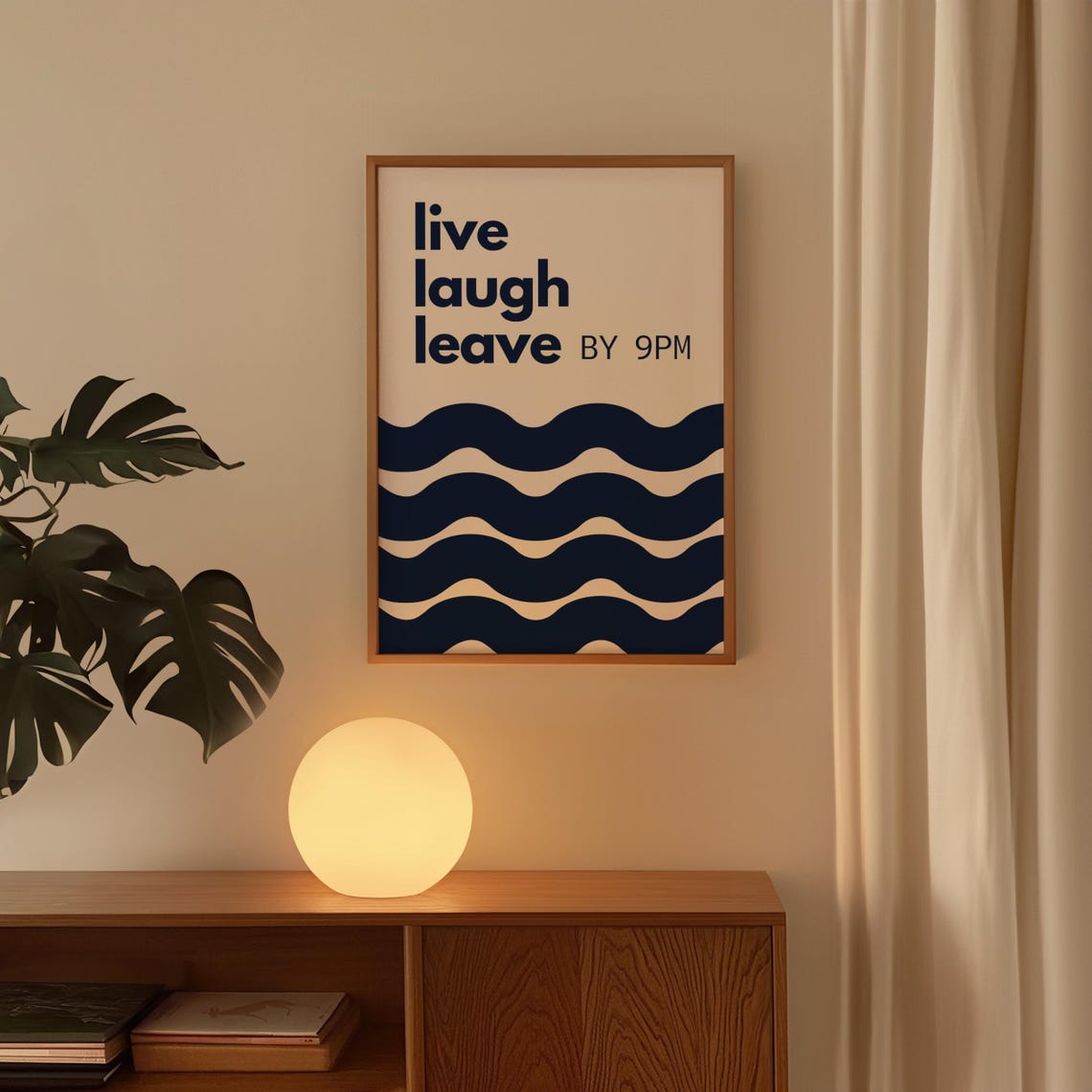 Funny Dorm Live Laugh Leave By 9PM Navy Blue Wavy Abstract Poster - Image 2