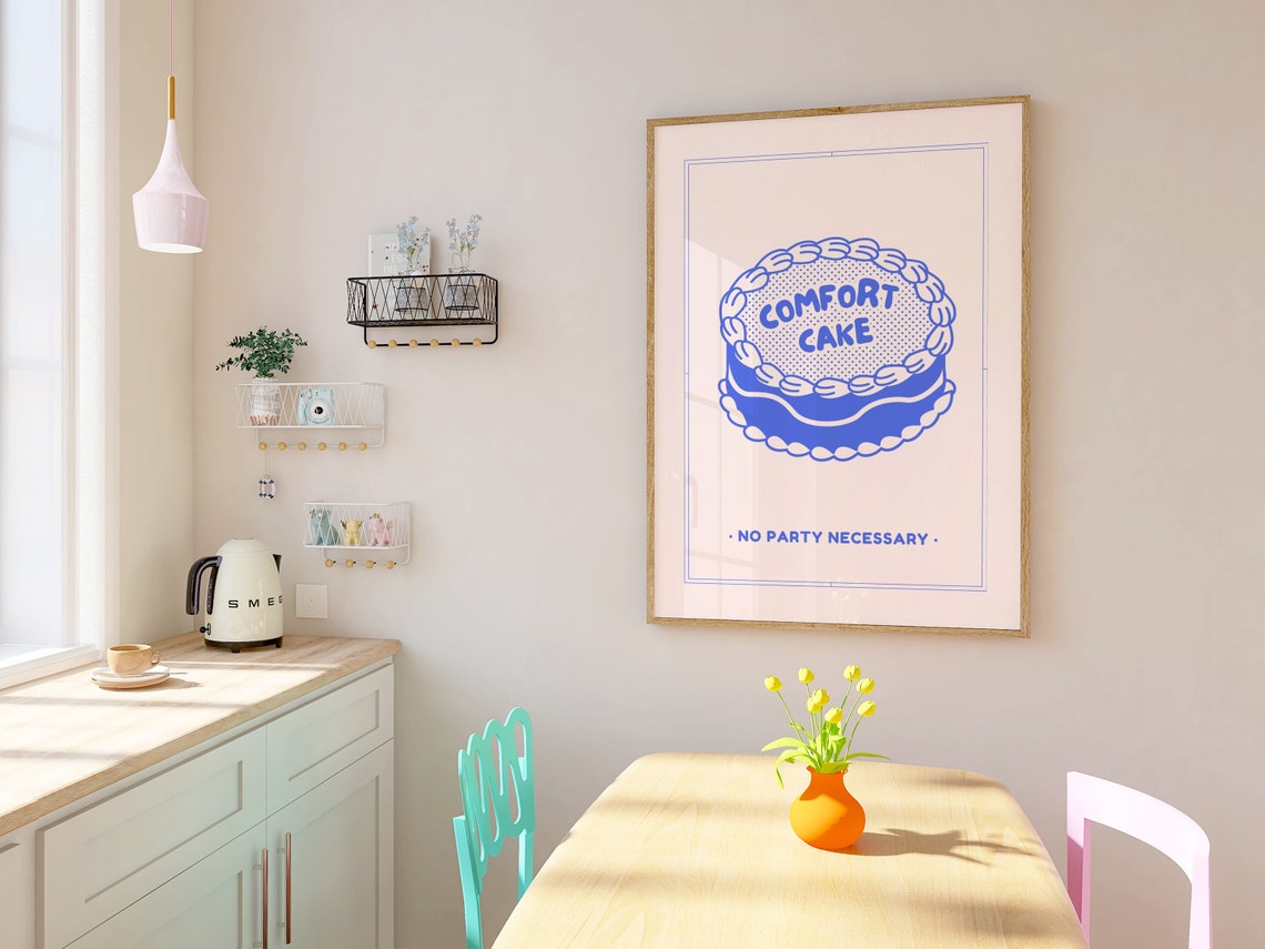 Comfort Cake No Party Necessary Blue Cake Line Art Dessert Poster - Image 3