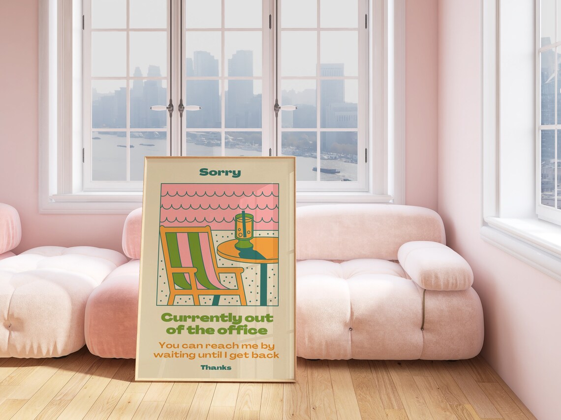 Sorry Currently Out Of Office Cream Retro Cafe Funny Office Poster - Image 2