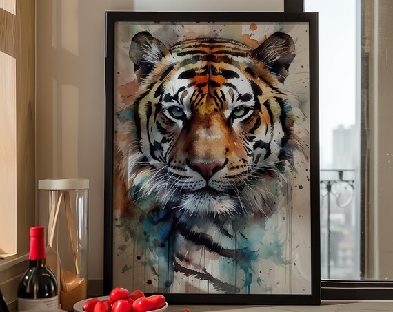 Tiger Watercolor Portrait Majestic Big Cat Wildlife Art Poster