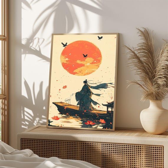 Japanese Sunset Wall Art Zen Artwork Traditional Asianinspired Decor Oriental Art619