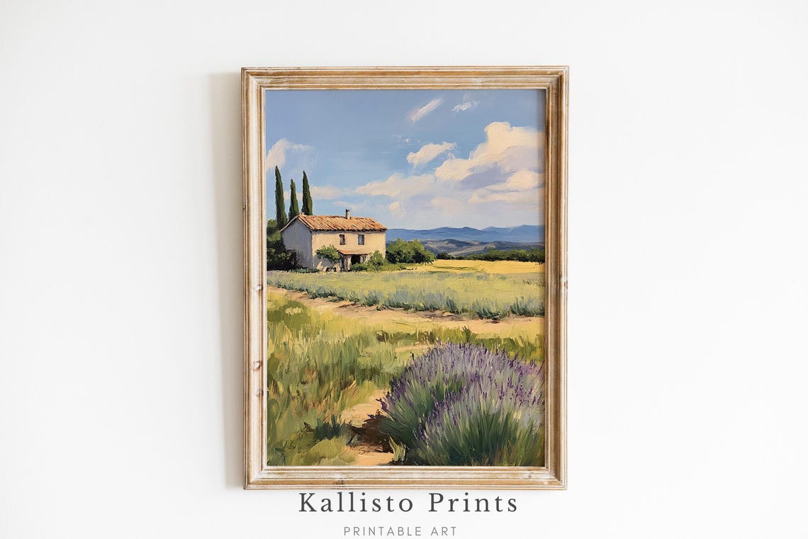 French Farmhouse Lavender Meadow Summer Countryside Art Poster