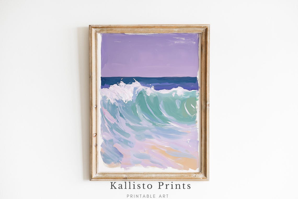 Soft Pastel Wave Lavender Sky Beach Shore Abstract Art Poster